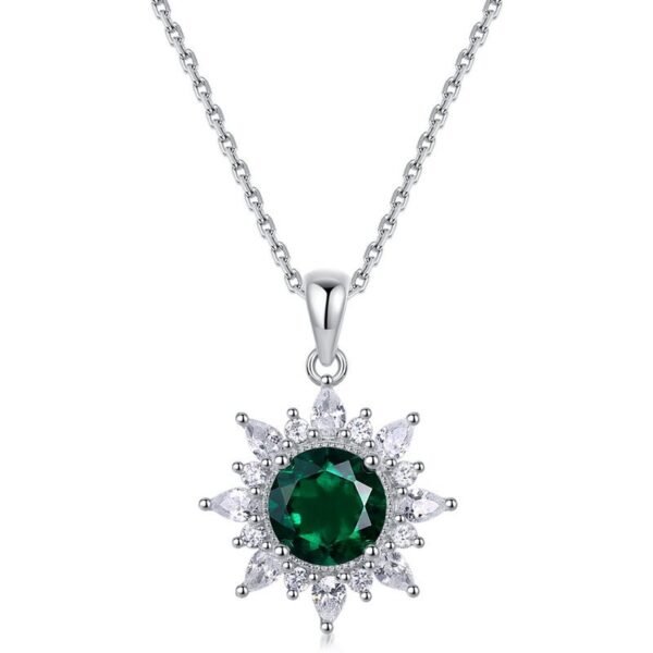Sunflower Cultured Emerald Pendant Necklace S925 Silver with Cultured Colored Treasure Chain