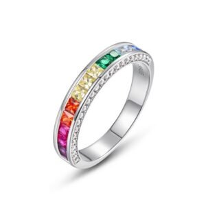 Summer fresh rainbow zirconia ring female S925 silver with multi-color treasure index finger ring simple