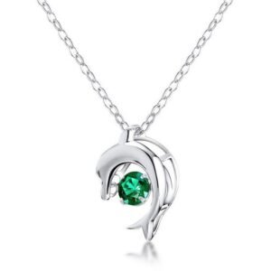 Hot pick dolphin spirit collarbone chain S925 inlaid cultivated emerald necklace retro light luxury personalized fashion
