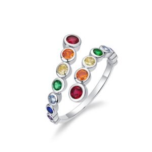 Rainbow bubble ring female S925 silver inlaid colorful treasure open index finger ring wind personalized fashion
