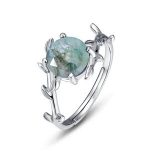 New spot S925 silver watercress agate ring women's green moss stone finger ring light luxury style