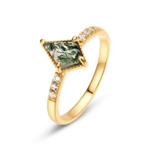 New S925 silver green moss ring watercress agate finger ring noble style