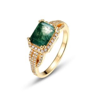 New S925 silver green moss stone ring aqua agate finger ring light luxury fashion