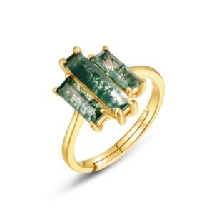 Personalized Exaggerated Natural Green Moss Stone Index Ring S925 Silver with Watercress Agate Ring