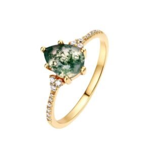 S925 silver green moss ring women watercress agate finger ring light luxury noble temperament