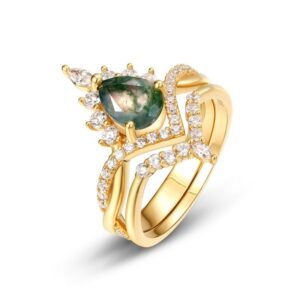 New S925 silver green moss ring women watercress agate pair ring fashionable and versatile