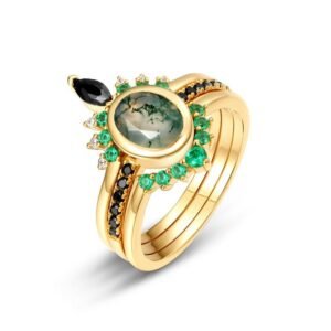 Global S925 Silver Green Moss Ring Watercress Agate Finger Ring Women's Wind Amazon Best Sellers