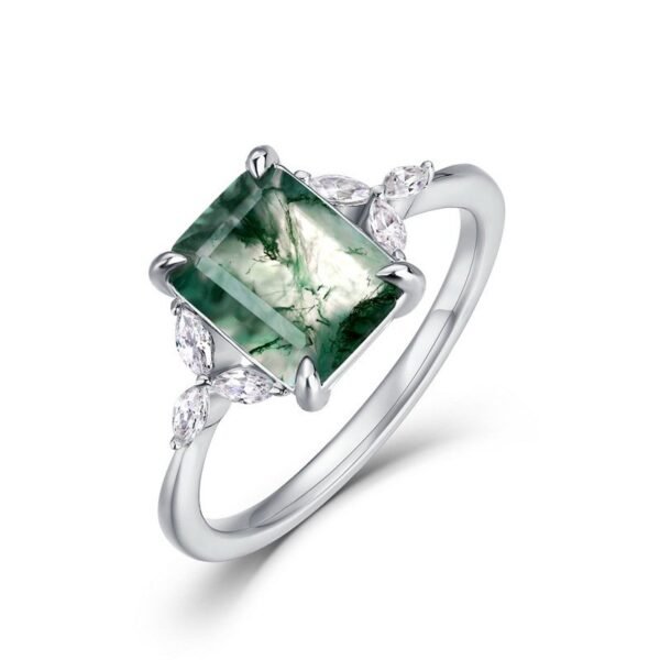Geometric natural watercress agate ring S925 silver green moss finger ring simple atmosphere customized