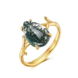 Atmospheric simple watercress agate brushed ring female S925 silver with watercress agate index finger ring light luxury