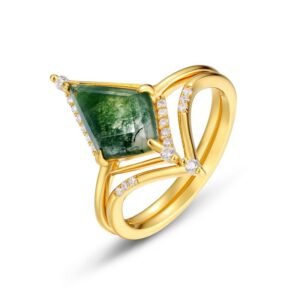Atmosphere light luxury natural watercress agate ring S925 silver green moss stone stacking index finger ring customized