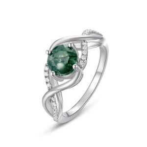 Hot sale light luxury wave shape cross green moss stone ring S925 silver with natural watercress agate finger ring