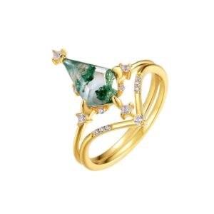 Hot Pick Green Moss Combo Ring Women S925 Silver Personalized Unique Watercress Agate Ring Light Luxury