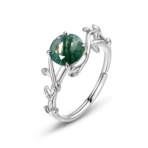 S925 silver green moss ring live mouth watercress agate finger ring fashion light luxury style hot models