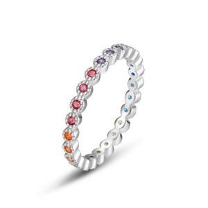 Rainbow zirconia ring necklace two wear S925 silver surrounded with colorful treasure index finger ring fashion simple