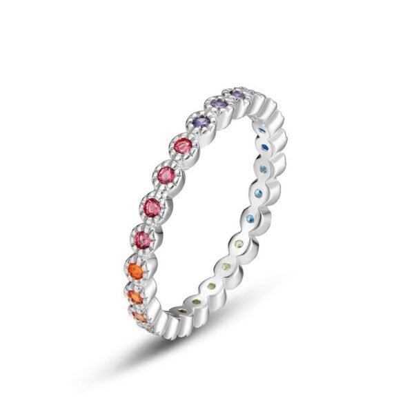Rainbow zirconia ring necklace two wear S925 silver surrounded with colorful treasure index finger ring fashion simple