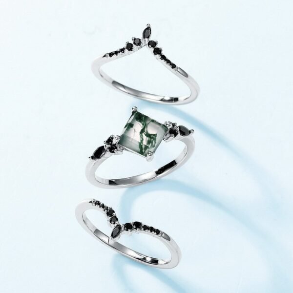 Geometric Natural Watercress Agate Ring S925 Silver with Green Moss Stone Stacking Ring One Multi Wear - Image 5