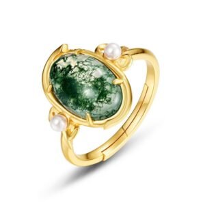 Atmospheric light luxury natural watercress agate ring women S925 silver with green moss stone index ring customized
