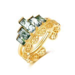 Unique Design Natural Watercress Agate Ring S925 Silver Green Moss Stone Combo Ring Light Luxury Customized