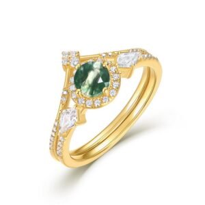 Light Luxury Natural Green Moss Stone Combo Ring Women S925 Silver with Aqua Agate Ring Fashion