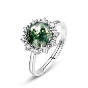 S925 silver green moss ring aqua agate fashion noble temperament