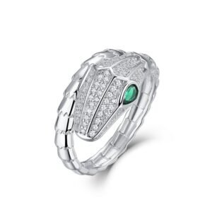 Spirit snake winding full diamond design ring women S925 silver inlaid colorful snake bone finger ring light luxury