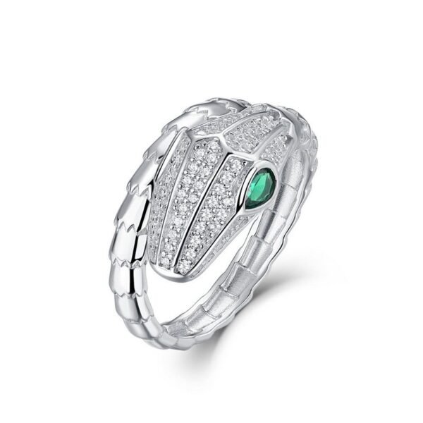 Spirit snake winding full diamond design ring women S925 silver inlaid colorful snake bone finger ring light luxury