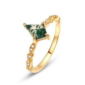 S925 silver green moss ring women watercress agate light luxury finger ring