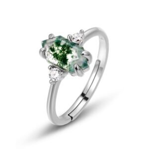 New explosive S925 silver green moss women's ring watercress agate finger ring noble style