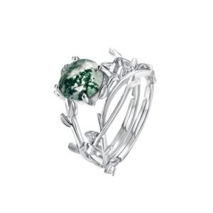 Global S925 silver green moss ring women watercress agate finger ring fashion unique style