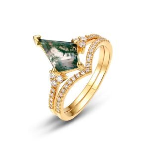 Live with the same S925 silver green moss ring female watercress agate pair ring fashion style