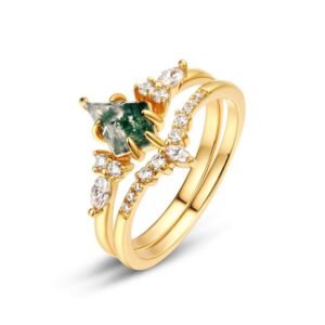 New S925 Silver Green Moss Stone Ring Aqua Agate Finger Ring Fashion Light Luxury Amazon