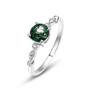 New S925 Silver Green Moss Stone Ring Aqua Agate Ring Light Luxury Style Amazon TikTok
