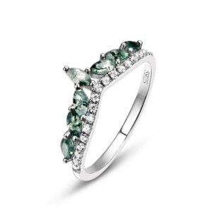 New S925 silver green moss ring watercress agate hand jewelry noble light luxury fashion style