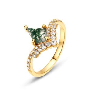 New S925 silver green moss ring with watercress agate finger ring noble luxury wind best-selling