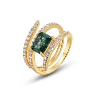 New design sense of natural watercress agate ring female S925 silver gold-plated triple winding index finger ring customized