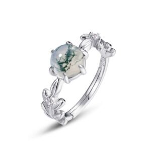 S925 silver natural watercress agate ring six claws inlaid green moss finger ring light luxury fashion