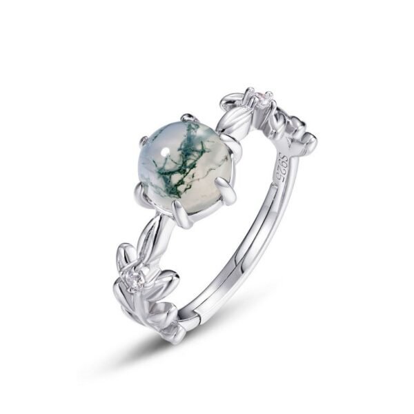 S925 silver natural watercress agate ring six claws inlaid green moss finger ring light luxury fashion