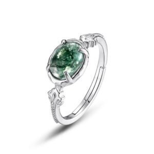 S925 silver green moss ring female fashion watercress agate open finger ring light luxury style hand jewelry