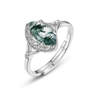 Personalized Natural Watercress Agate Ring S925 Silver with Green Moss Stone Finger Ring Fashion Unique