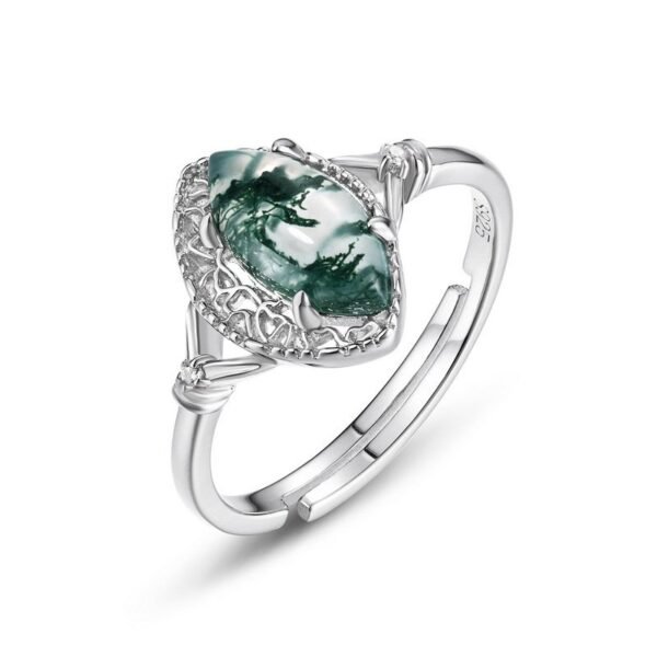Personalized Natural Watercress Agate Ring S925 Silver with Green Moss Stone Finger Ring Fashion Unique