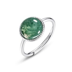 Large fashion natural watercress agate ring S925 silver with round green moss stone finger ring customized