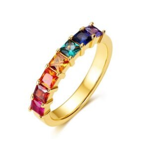 Simple light luxury princess square colored zirconia row diamond ring S925 silver gold finger ring fashion customized