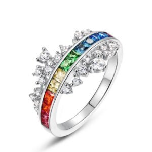 Simple Rainbow Zirconia Ring S925 Silver with Colorful Zirconia Colorful Treasure Index Finger Ring Style