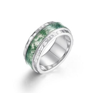 Natural Watercress Agate Ring S925 Silver Simple Green Moss Stone Ring Wind Simple Fashion