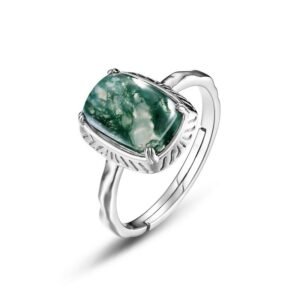 Natural watercress agate ring women S925 silver green moss open finger ring wind fashion simple