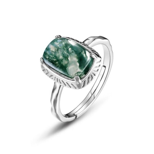 Natural watercress agate ring women S925 silver green moss open finger ring wind fashion simple