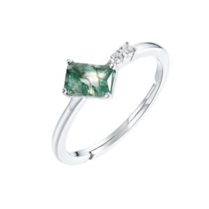 Natural Green Moss Stone Ring S925 Silver Unique Watercress Agate Open Ring Niche Personalized