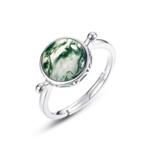 Fashion fresh natural green moss stone ring S925 silver watercress agate open ring atmosphere