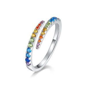 Nano colored zirconia ring female S925 silver full set colorful treasure open ring fashion light luxury hundred