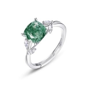 Olive branch natural watercress agate ring S925 silver with green moss stone open ring simple and fashionable